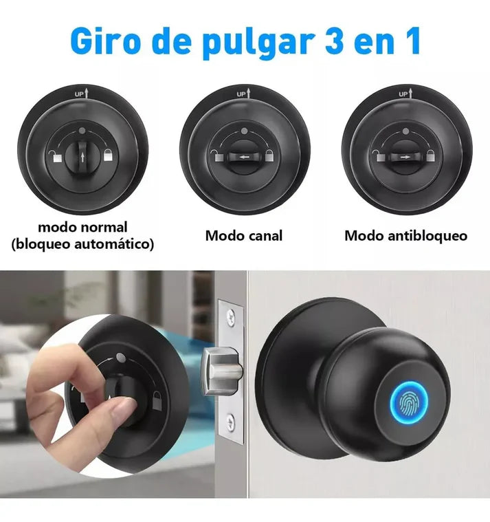 Cerradura inteligente Tuya para puertas de casa, llave 3 en 1, acceso mediante huella dactilar - COLOR NEGRO
